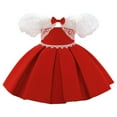 thumbnail image 4 of BdTemWBs Toddler Flower Girl Dress Lace Puff Short Sleeves Formal Dress with Satin Bow Tie, Christmas Valentine's Day Formal Party Birthday Dresses (Red-#03,6-12 Months), 4 of 10