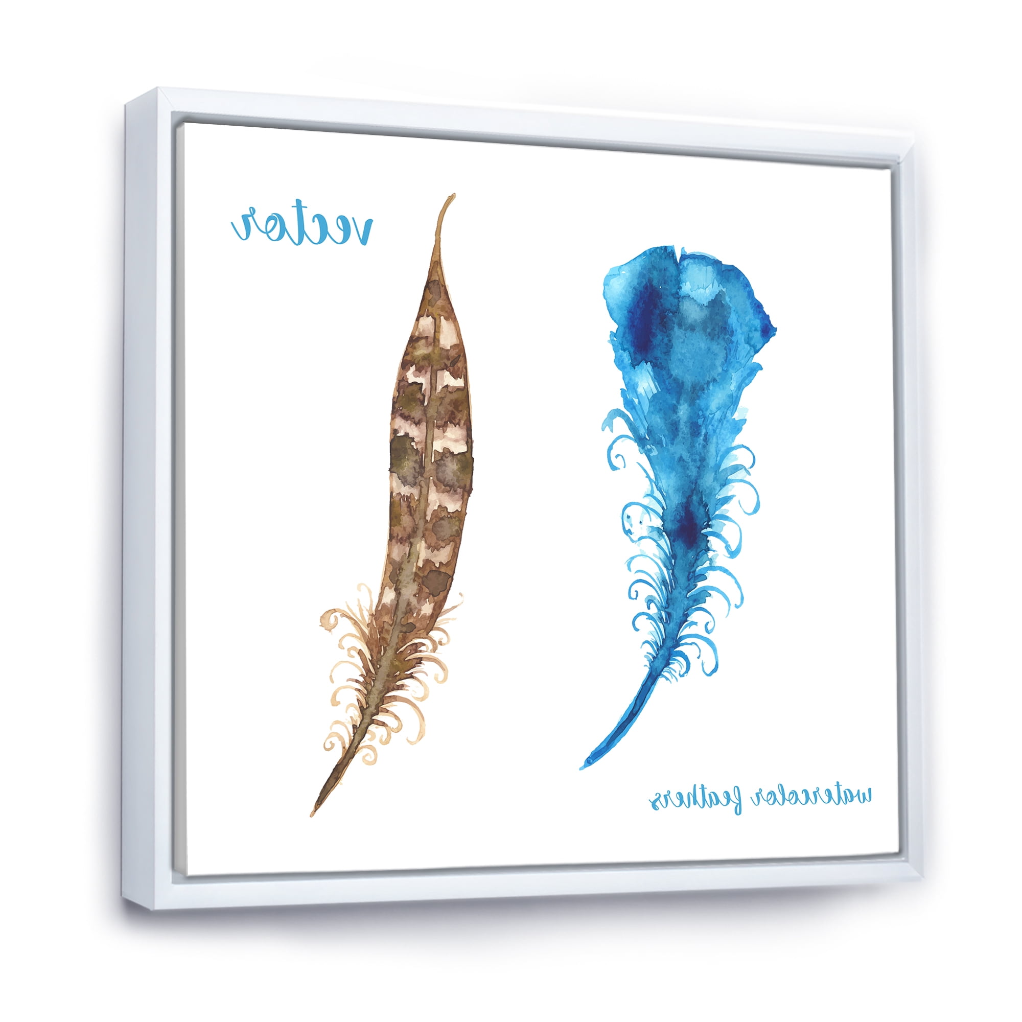Designart 'Ethnic Boho Watercolor Feathers' Bohemian & Eclectic Framed Canvas Wall Art Print