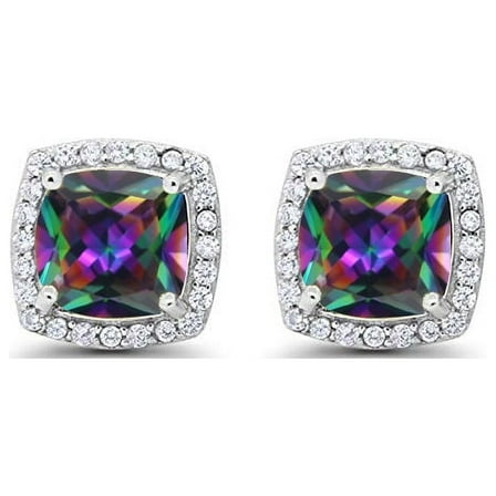 Paris Jewelry 18k White Gold 4 Ct Mystic Topaz Princess Cut Stud Earrings Jewelry for Women plated
