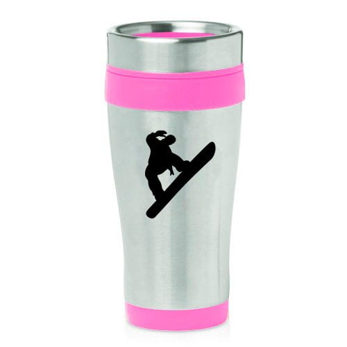 16oz Insulated Stainless Steel Travel Mug Snowboard Snowboarder (Pink ) by
