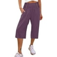 thumbnail image 1 of Timegard Capri Pants for Women Wide Leg Elastic High Waisted Button Ruched Casual Loose Cropped Trousers, 1 of 5