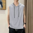 thumbnail image 2 of Afdoent Men's Tank Top Male Solid Color Hooded Tops Casual Sports Loose Drawstrings Vests Casual Streetwear, 2 of 4