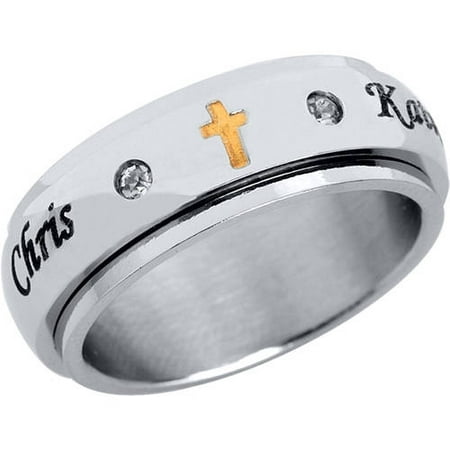 8MM Stainless Steel Couples Spinner Ring w/CZ's for Him