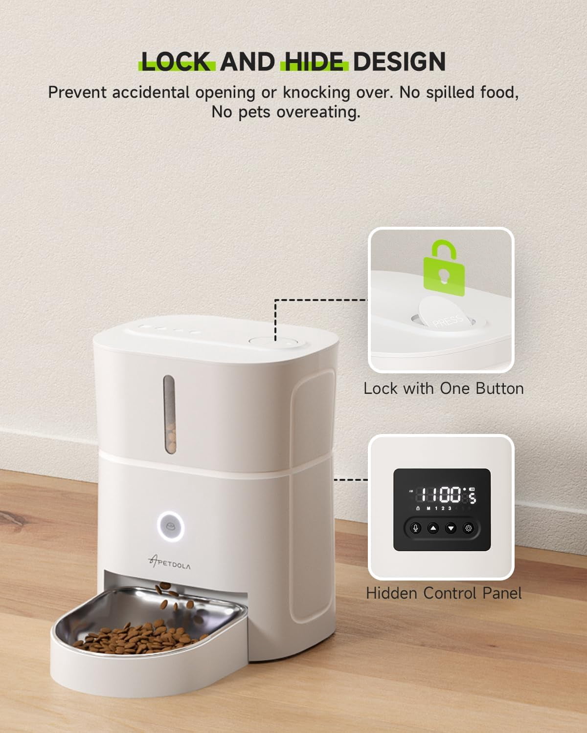 APETDOLA Automatic Cat Feeder with 5G Wi-Fi, 3L Timed Pet Food Dispenser for Dry Food, App Control & Voice Recording