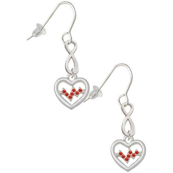 Delight Jewelry Heart with Red Crystal Heartbeat Silver tone Infinity French Earrings