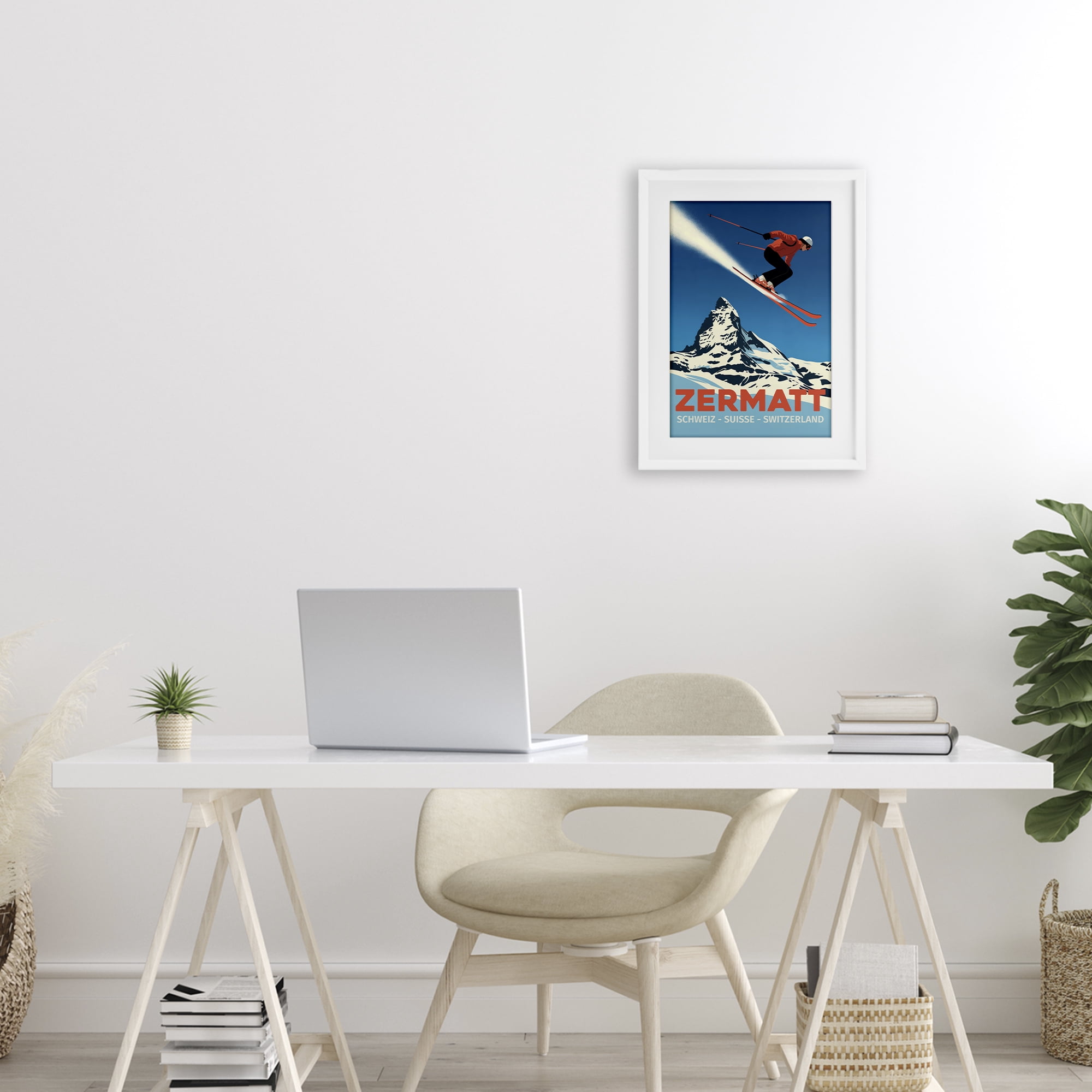 Stupell Industries Zermatt Ski Poster White Framed Print Under Glass, design by Andreas Magnusson