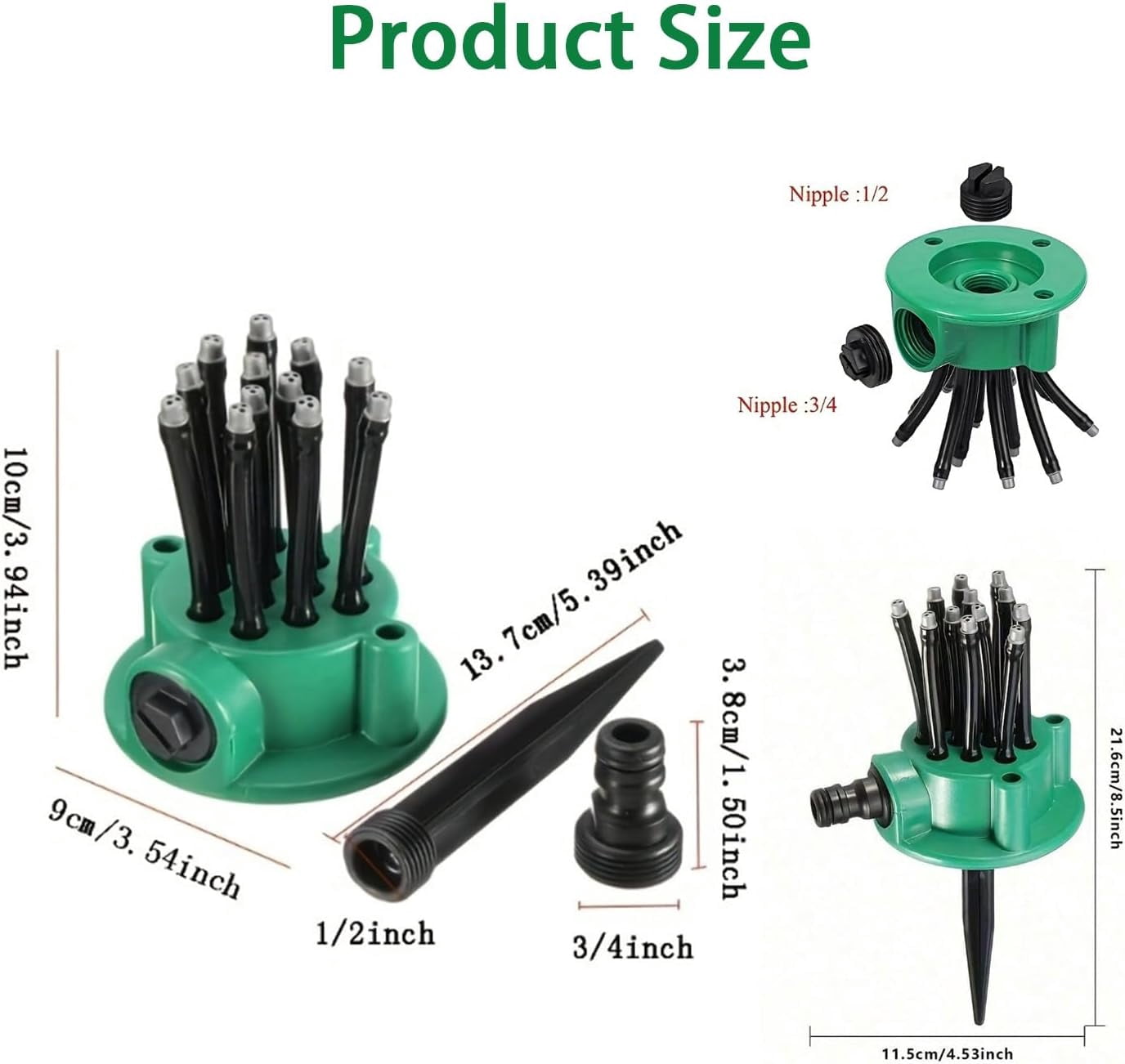 2026 New 360° Multi-Directional Lawn Sprinkler for Yard & Garden, 12 Nozzles Wide Coverage, ABS Durable Spike Base Irrigation for Large Lawn Grass Plant Outdoor (2PCS)
