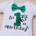 thumbnail image 6 of IBTOM CASTLE Infant Baby Boys Jungle Woodland Sea Animals 1st Birthday Outfit Bowtie Romper + Short Pants Cake Smash Photo Shoot Clothes Set 12 Months Green Panda Boxer, 6 of 8