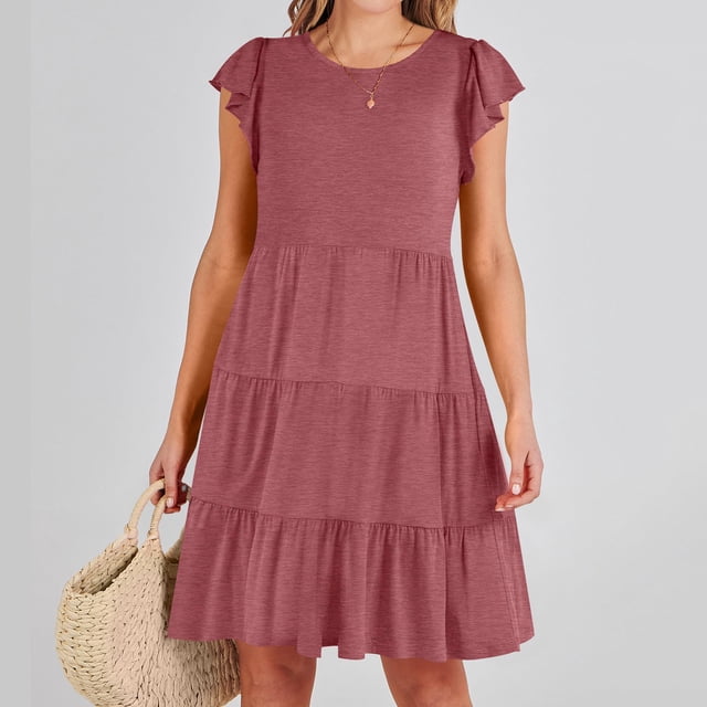 Robes pour Femmes 2024 Été Oversize Couleur Unie Manches Courtes Robe 50 % de Réduction Liquidation!