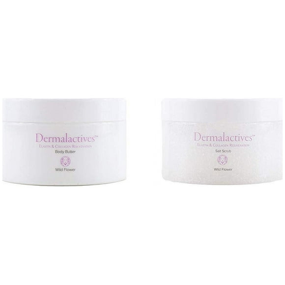 Dermalactives Replenishing, Nourishing & Exfoliating Body Scrub and Body Butter Set For a Smooth, Soft and Healthy Body Care Experience (Wild Flower BOTH)