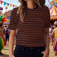 thumbnail image 5 of Women's T-Shirts Basic Tops Stripe Print Short Sleeve Crew Neck Casual Fashion Clothing Red, 5 of 7