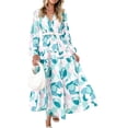 thumbnail image 3 of CHUNTIAN Women's V Neck Long Sleeve Bohemian Maxi Dress Loose Floral Print Ruffle Boho Dress Long Flowy Beach Party Dresses, 3 of 6