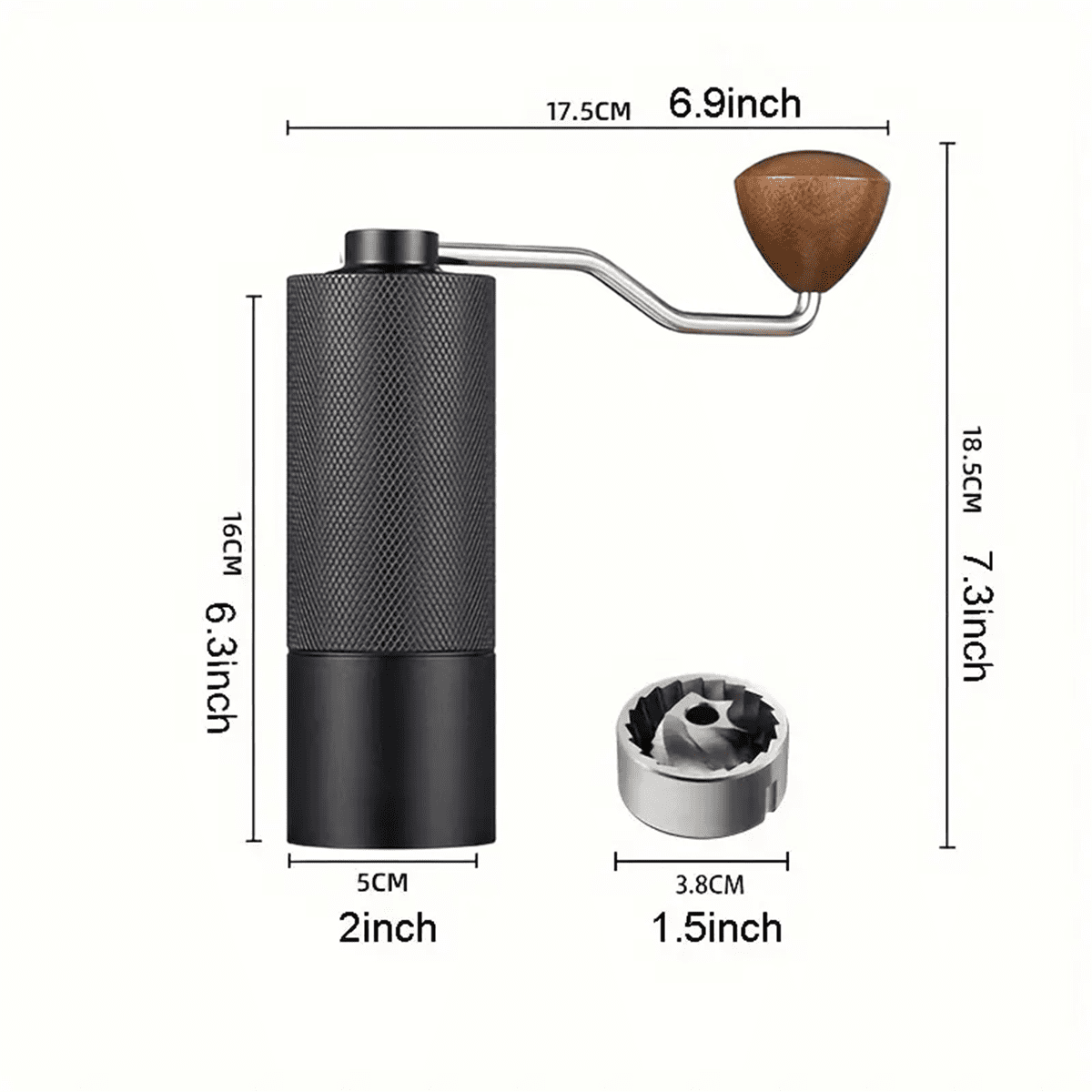 Manual Coffee Grinder Stainless Steel with Checkered Handle - Portable Hand-cranked Bean Grinder, No Electricity Required for Home and Travel