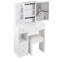 thumbnail image 7 of 29.2" Small Size Vanity Table with Stool & LED Mirror, Touch Control 3-Color Lights, Brightness Adjustable, Left Drawer Storage, Compact Makeup Desk, White, 7 of 7