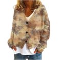 thumbnail image 1 of WRKEKC Maple Leaf Print French Wool Plush Jacket Button Front Fall Winter Soft Coat with Pockets for Coffee Run and Seasonal Style Beige 3XL, 1 of 4