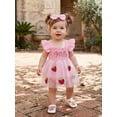thumbnail image 4 of RUINIXCW Baby Girl First Birthday Cake Mesh Outfit 1st Birthday Summer Clothes One Years Old Pink Romper Dress Strawberry Bow Embroidery Ruffled Sleeve Tulle Tutu Dress Headband, 4 of 9