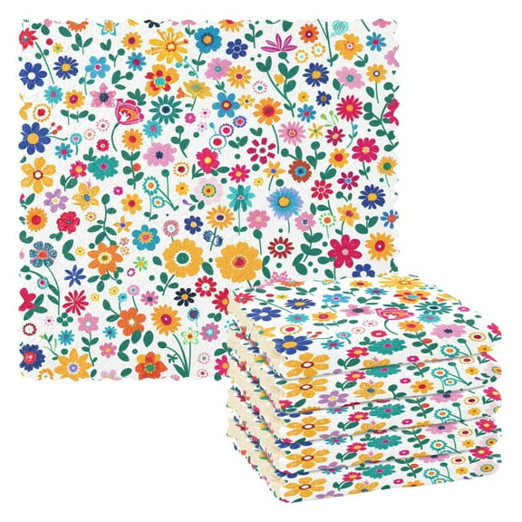 6 Packs Small Colorful Flowers Kitchen Dish Towels Soft Absorbent Dish Cloths 11"x11"
