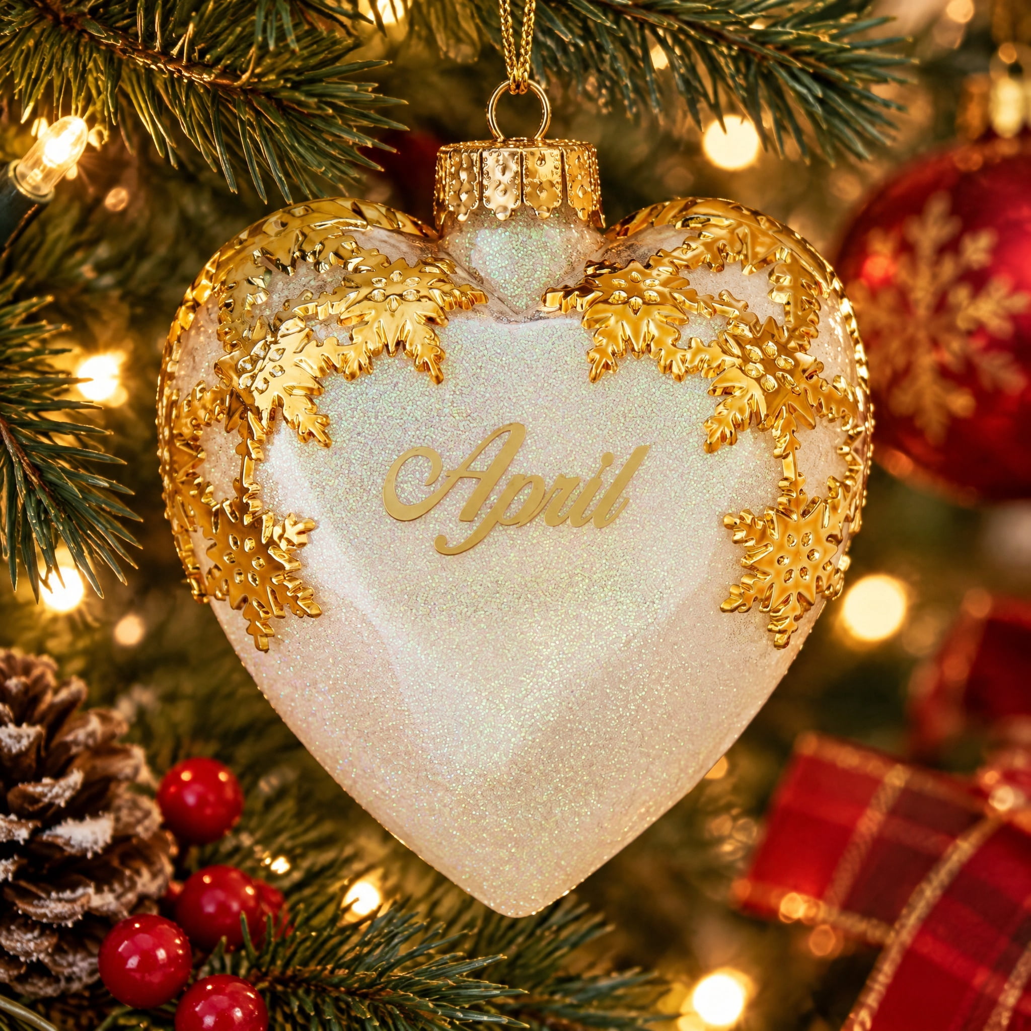 White and Gold Glitter April Birthstone Christmas Ornament, 4.3", by Holiday Time