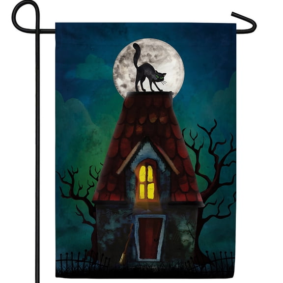 America Forever Black Kitty Halloween Garden Flag Double Sided Vertical 12.5 x 18 inches for Outdoor, Yard, Lawn Halloween Decor, Full Moon Night, Witch Cat Decor