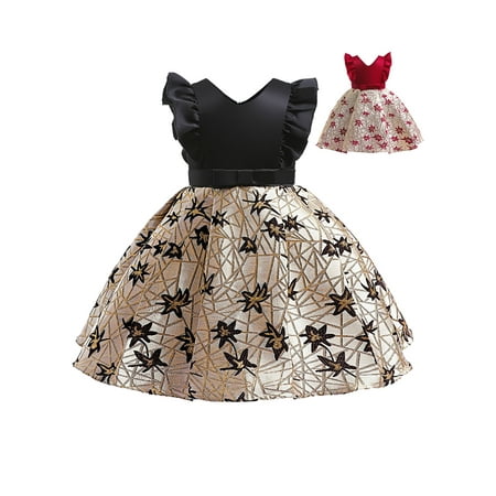 

URMAGIC 2-10T Girls Ruffle Sleeveless Flower Vintage Lace Bridesmaid Dress Kids Medium Length Princess Wedding Pageant Party Evening Formal Ball Gow