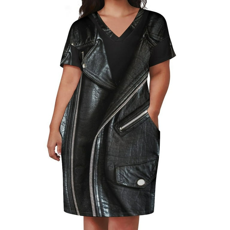 Black Leather Jacket Loose Pocket Dress evening dress dresses for women  2025 - Walmart.com
