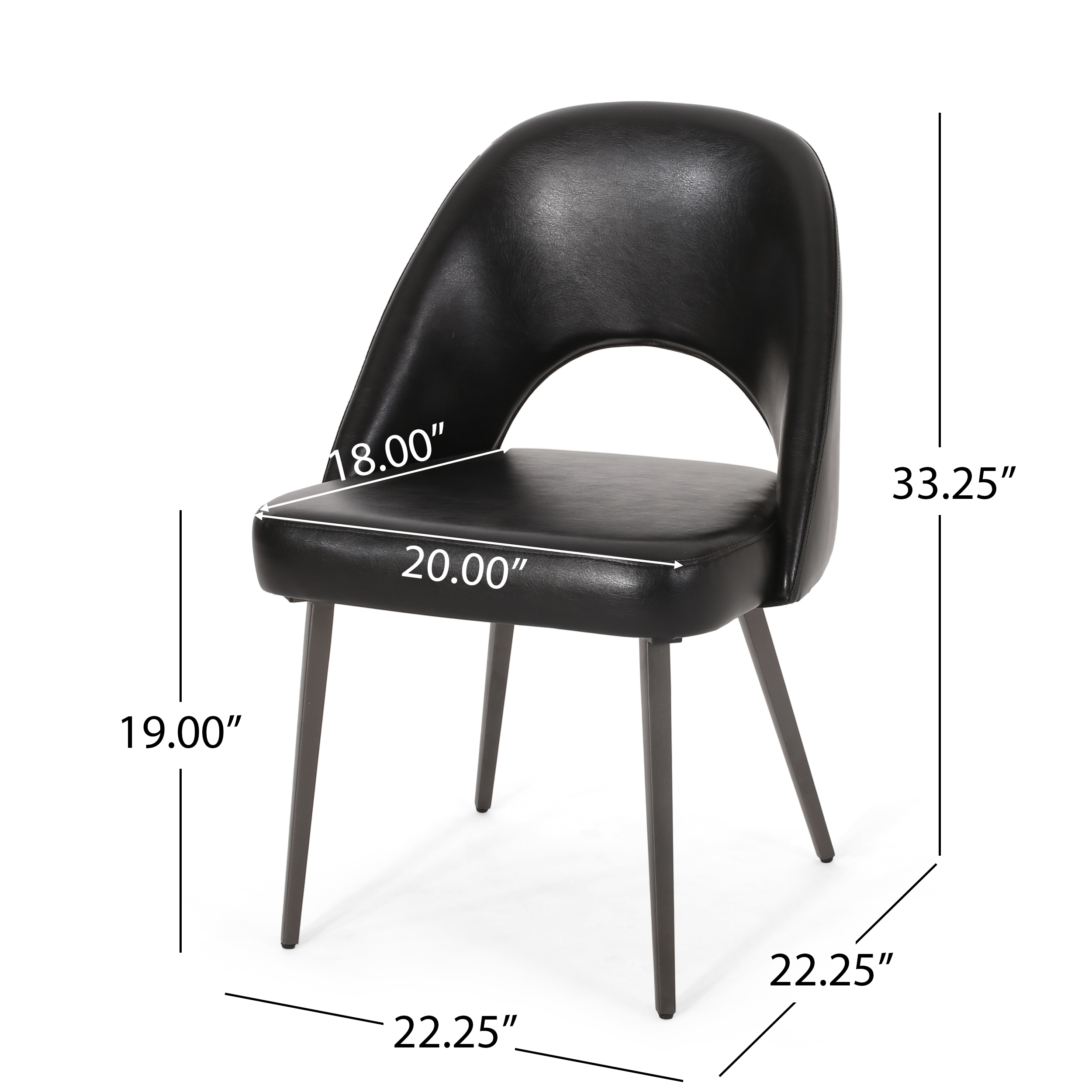 Noble House Haynes Upholstered Open Back Dining Chairs, Set of 2, Midnight Black and Gun Metal