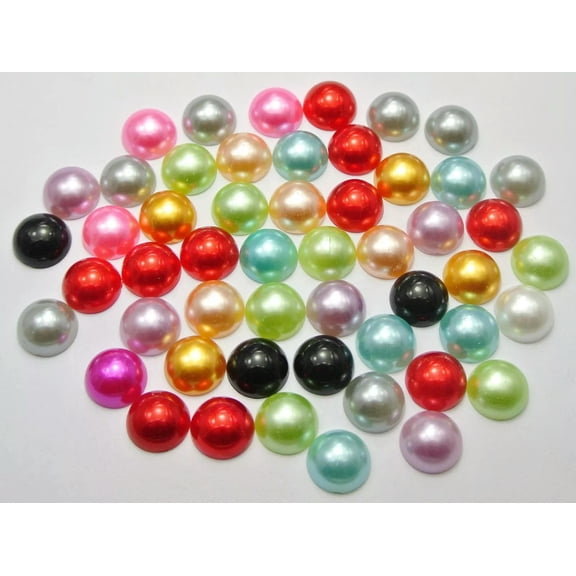 U8MO 100 Mixed Colour Acrylic Half Pearl Flatback Round Bead 12mm(1/2") Scrapbook