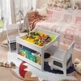 thumbnail image 6 of Asofer 4-in-1 Kids Table and Chair Set, Bookshelves and Storage Drawer for Drawing Playing Studying Eating, White & Gray, 6 of 11