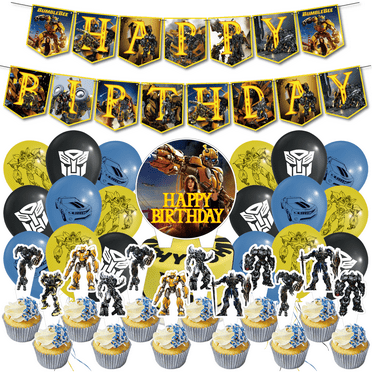 32 Pcs For Transformers Theme Birthday Party Decoration Set - Includes Happy Birthday Banner, Cake Topper, Cupcake Toppers, and Balloons for Kids’ Celebrations