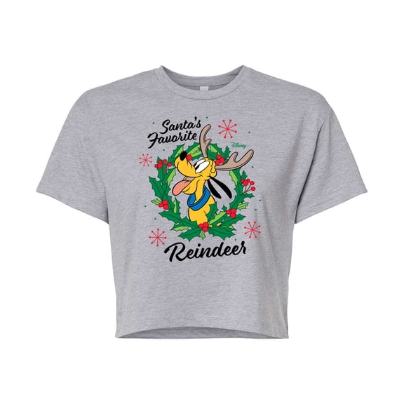 Disney - Santas Favorite Reindeer - Juniors Cropped Cotton Blend T-Shirt