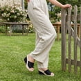 thumbnail image 4 of BLISSFUL STEP Women's Embroidered Wedge Platform Peep-toe Slip Sandals Beige Black 9, 4 of 5