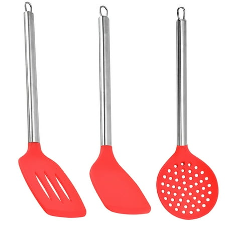 

Silicone Spatula Set Flexible Slotted Turner Scoop Household Kitchen Cooking Utensil 3 Set Red