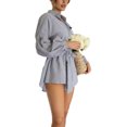 thumbnail image 2 of Coduop Women's Striped Shirt Jumpsuit Loose Long Sleeve Button Down Shorts Rompers Office Clothes, 2 of 6