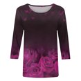 thumbnail image 4 of Pompotops Mode T-shirt Blouse Décontractée pour Femmes Confortable à Col Rond Manches 3/4 Imprimé en Solde, 4 of 5