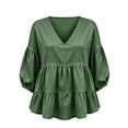 thumbnail image 6 of Warop Women's V Neck Tiered Ruffle Puff Sleeve 3/4 Sleeve Loose Blouse Top Casual Chic for Daily Wear Outing, 6 of 6