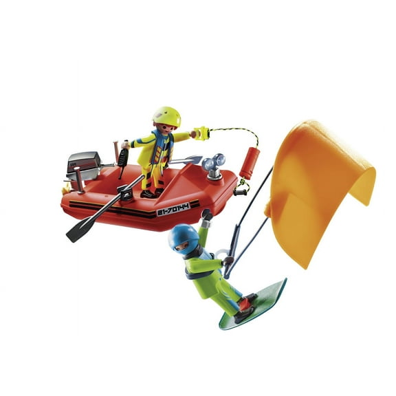 PLAYMOBIL Kitesurfer Rescue with Speedboat Action Figure Set, 30 Pieces