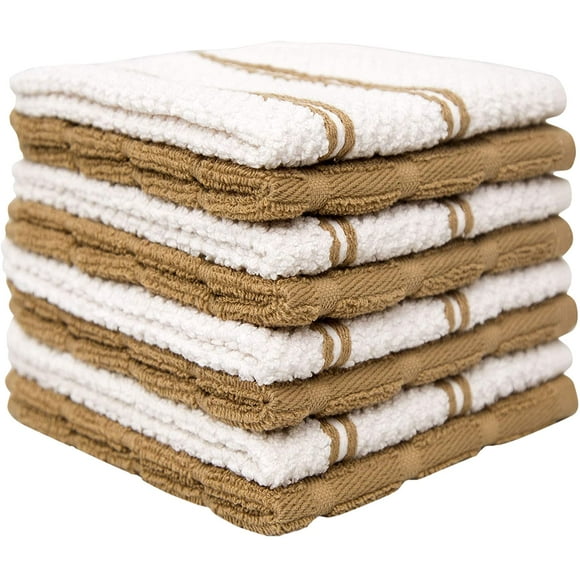 Premium Dish Cloths Set (12”x 12”, 8 Pack) – Cotton Kitchen Dish Cloth Towels – Popcorn Grid Design – 380 GSM Highly Absorbent DishTowels Set with Hanging Loop – Tan