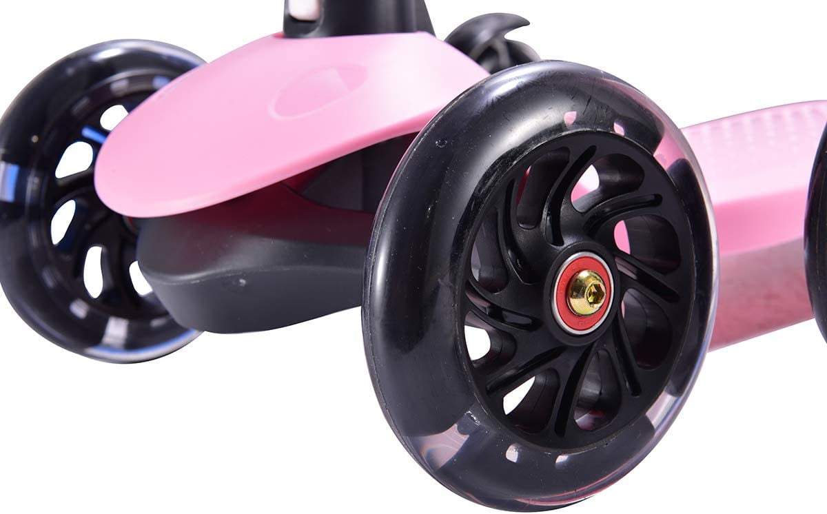 HighTech Mega GlideKick 3-Wheel Foldable Scooter With Lightup Wheels & Extendable T-Bar - Pink