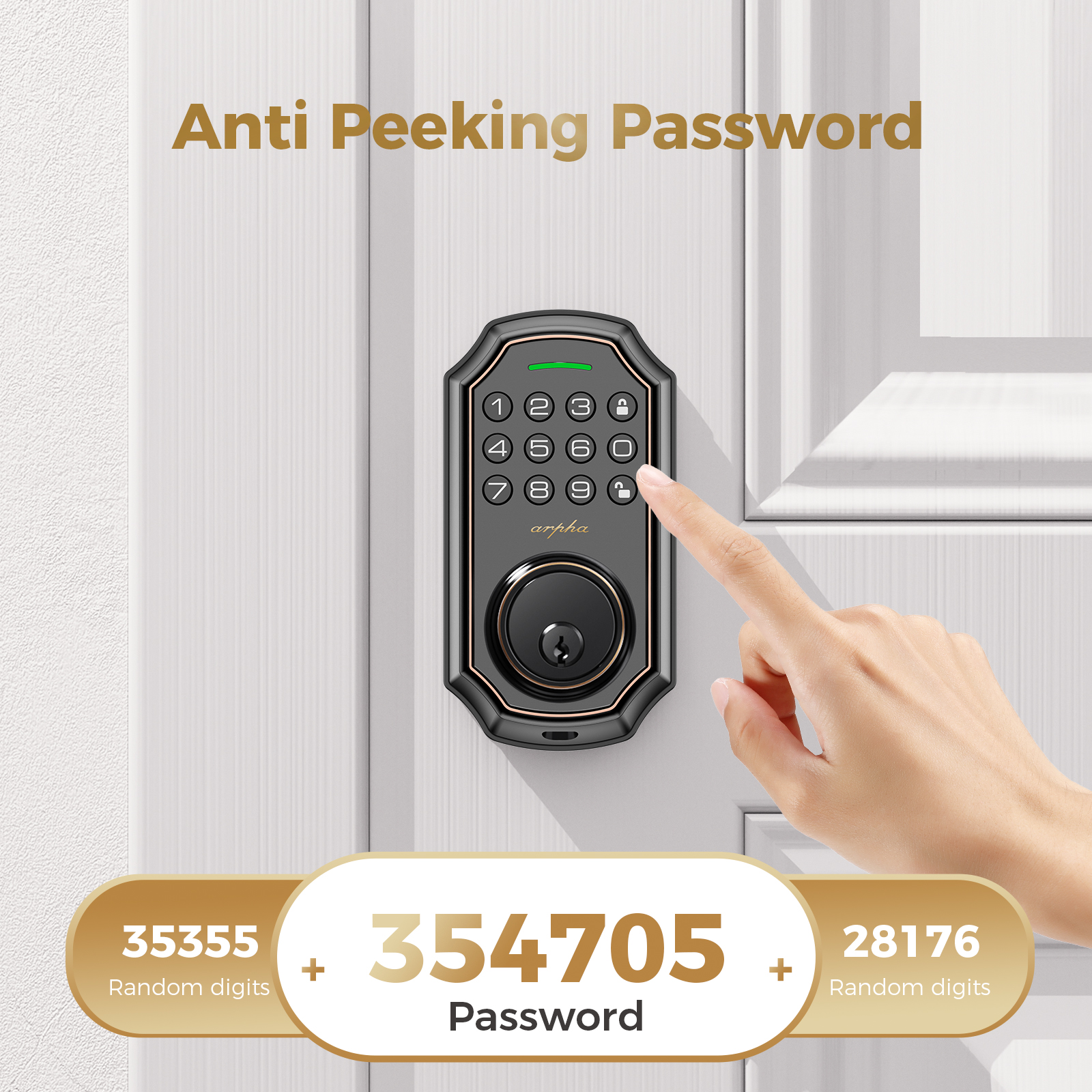 ARPHA Zinc Alloy Keyless Entry, Auto Lock Keypad Deadbolt