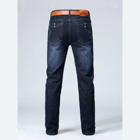 Men's Lightweight Slim Straight Stretch Jeans, Short Inseam Casual Blue Denim Pants, 29" Actual Inseam