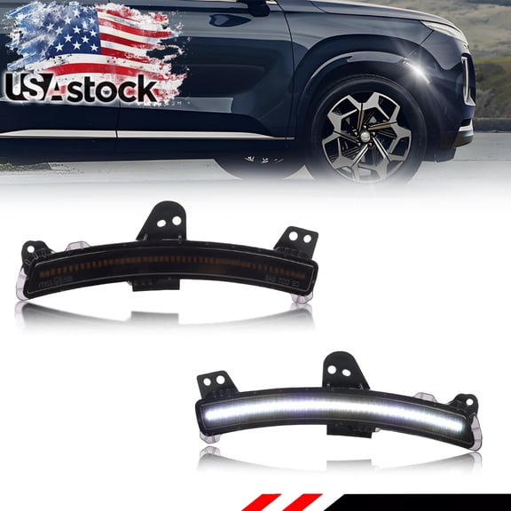 2PCS Smoked Lens Front Side Marker Light Fender Light Turn Signal Light Turn Warning Light with White LED For 2020 2021 2022 Hyundai Palisade