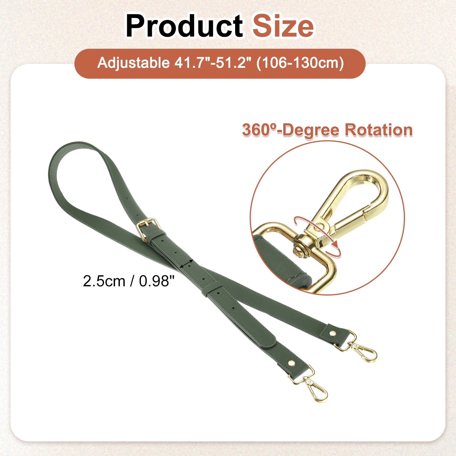 1" Genuine Leather Purse Strap for Bag (Almond Green, Gold Buckle)