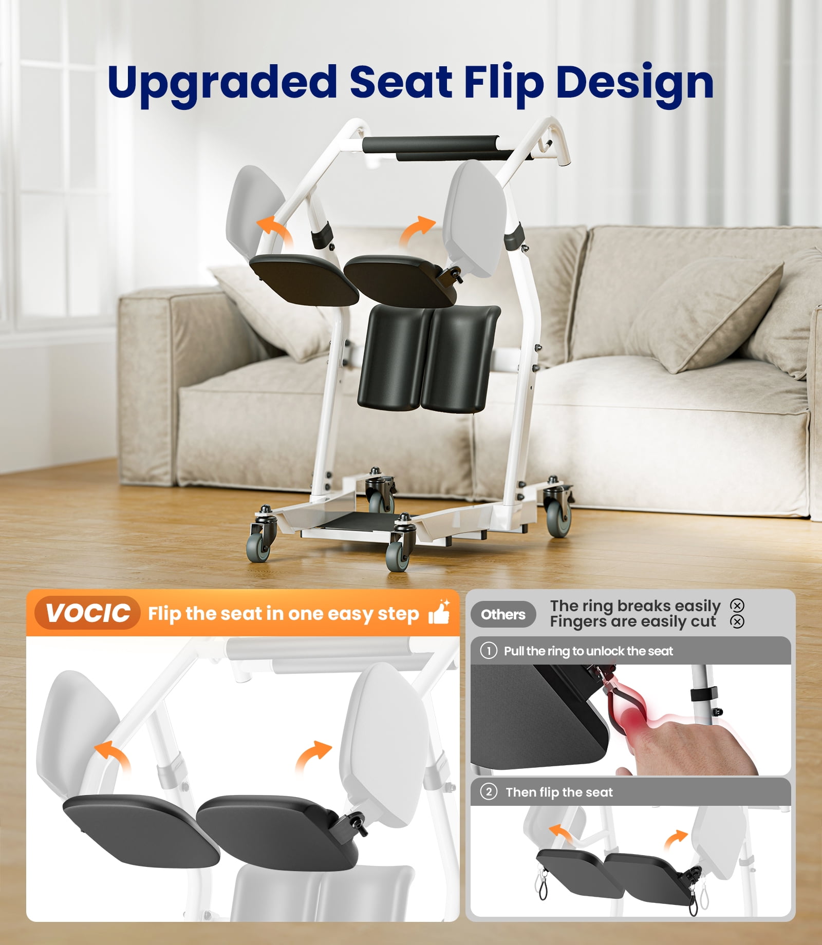 VOCIC Sit to Stand Lift with Wheels, Stand Assist Patient Transfer Device for Elderly Home Care
