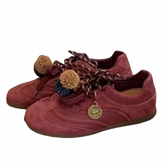 Sneakers for Women Trendy Pendant Suede Lace up Athletic Trainers Shoes Height Increasing Elevator Shoes Casual Round Toe Flat Shoes Wine Size 5.5