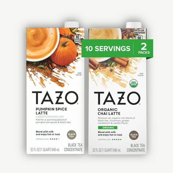 TAZO Organic Chai Latte, Black Tea and Pumpkin Spice Concentrate, Easy-to-Serve Chai Tea for Everyday Lattes, Hot or Iced Tea and Mocktails, 32 oz Tea Mix