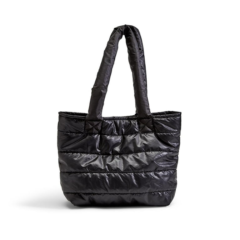 Black puffer tote bag sales
