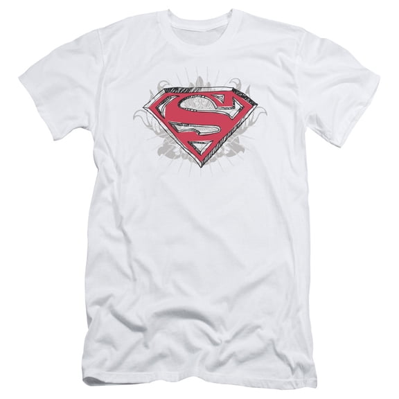 Superman Hastily Drawn Shield Adult 30/1 T-Shirt White