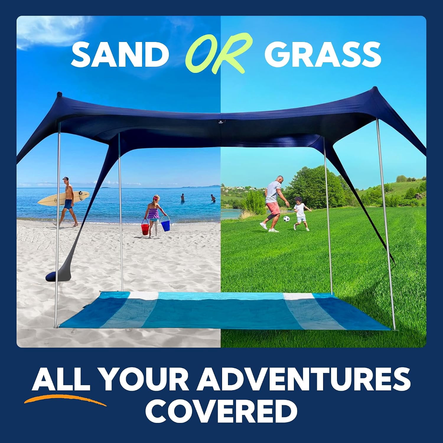 Sun Ninja, Pop-Up Beach Tent, 7x7.5 ft, Navy Blue Sun Shelter
