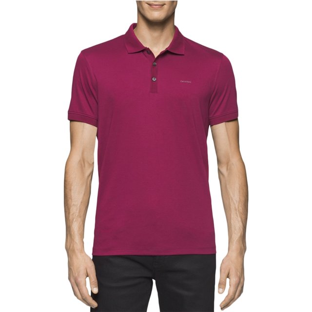 Calvin Klein Polo de rugby de algodón líquido para hombre, morado, mediano