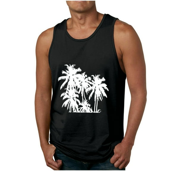 Dagegui Hawaiian Tank Tops for Men Fashion Palm Tree Graphic Sleeveless Workout Tanks Big and Tall Crewneck T-Shirts Casual Beach Tank Top Black 2XL